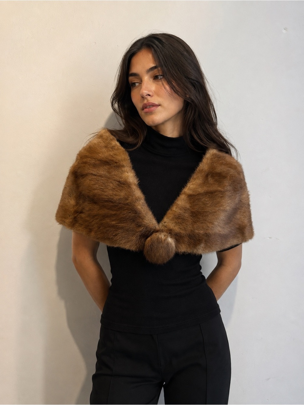 Vintage mink stole capelet button front